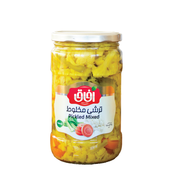 ترشی مخلوط درشت 700 گرم شیشه آفاق